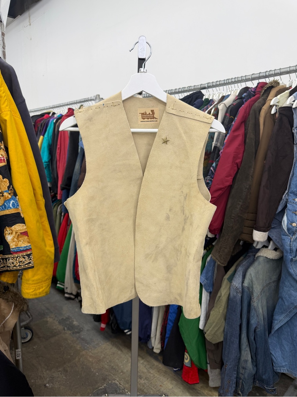 Vintage 90s CowCatcher Leatherworks Suede Western Styled Vest with Star Pin